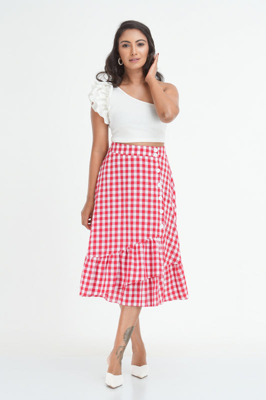 Renee front detailed linen midi skirt