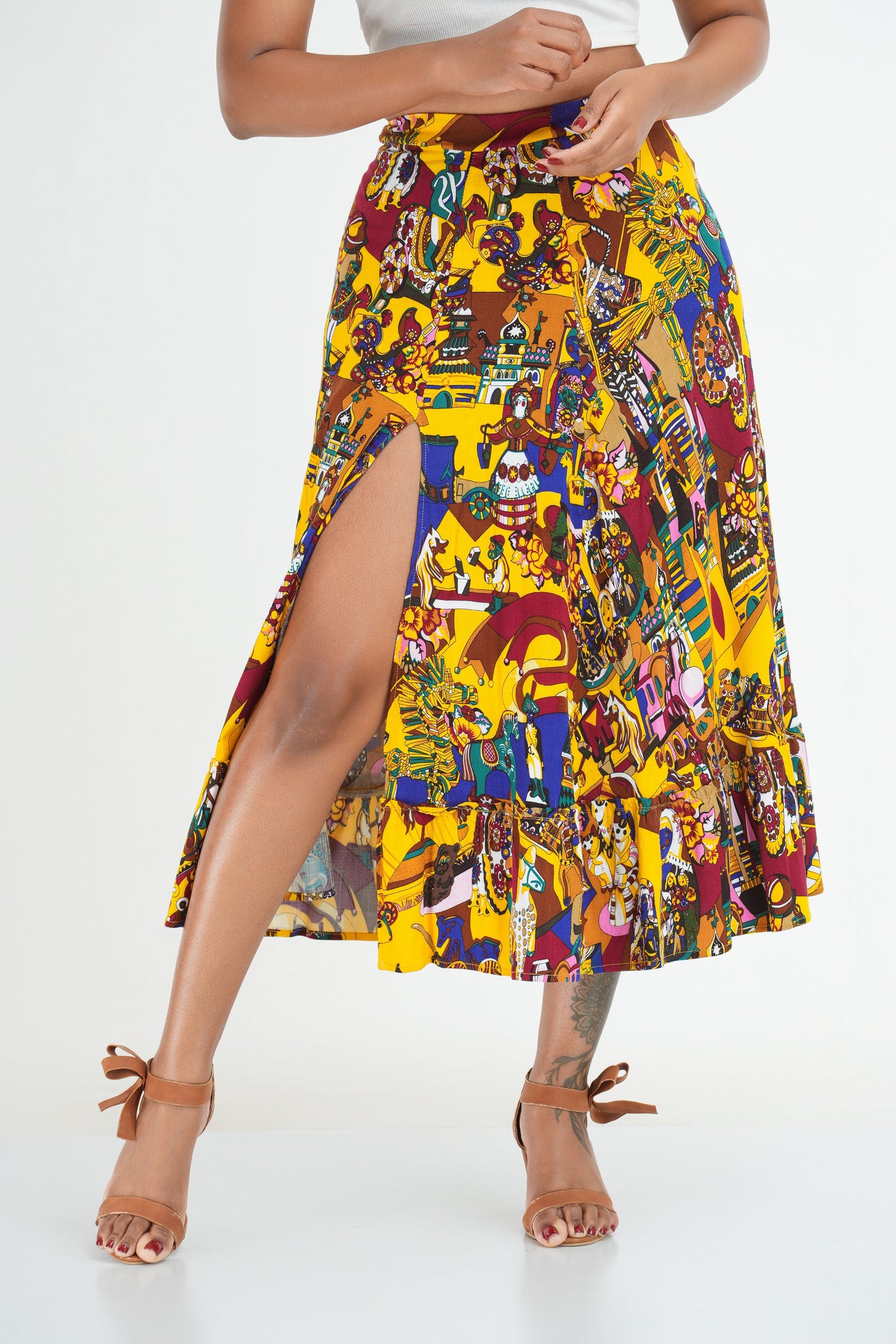 Charlotte Front Slit Multi-coloured Midi Skirt