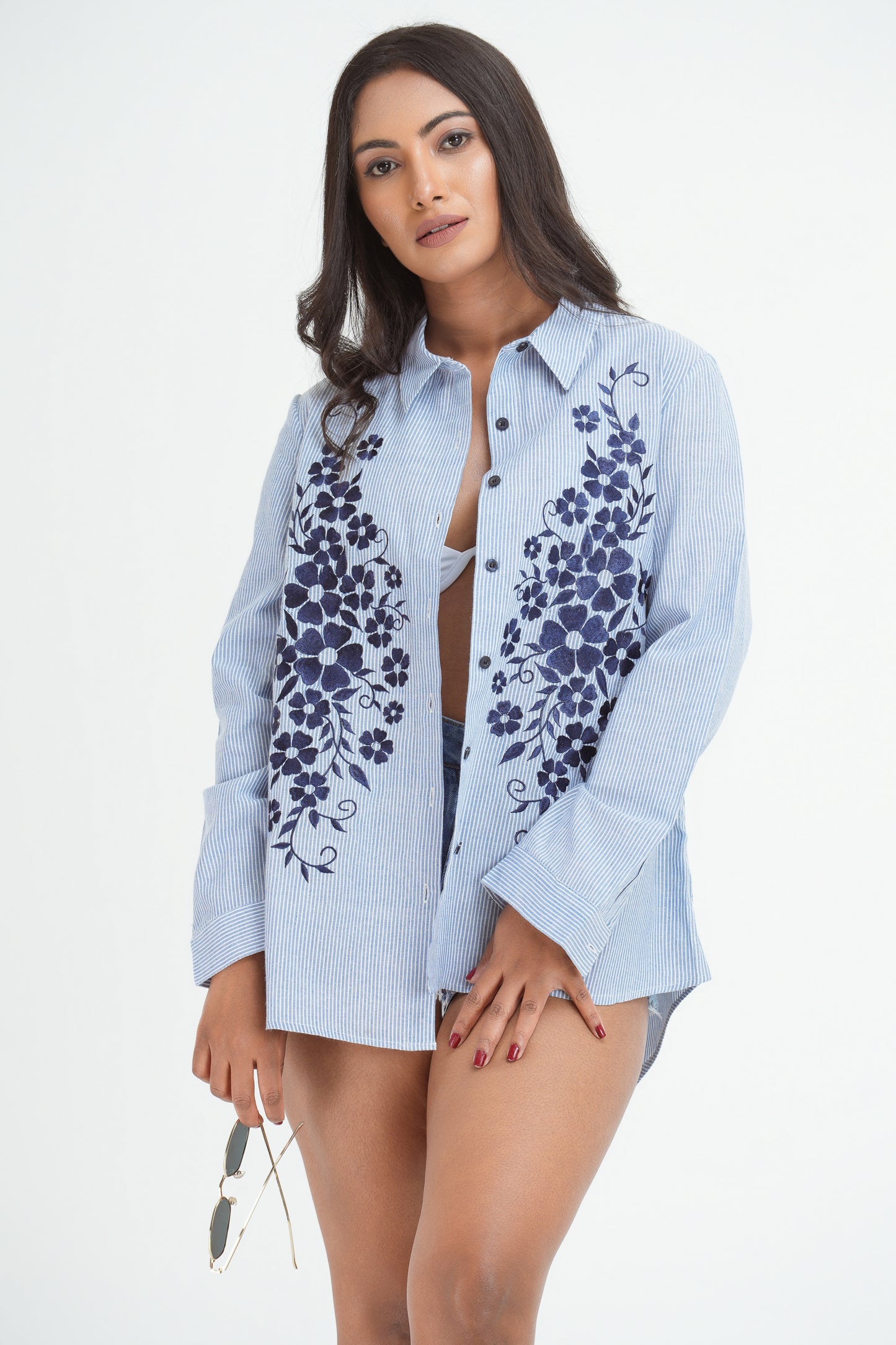 Cecilia oversized embroidery linen shirt